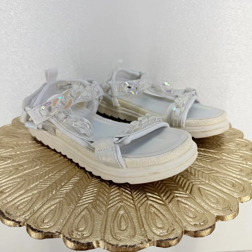 Justice‎ Girls Sandals Size 3 White Iridescent Chain Platform NWOT